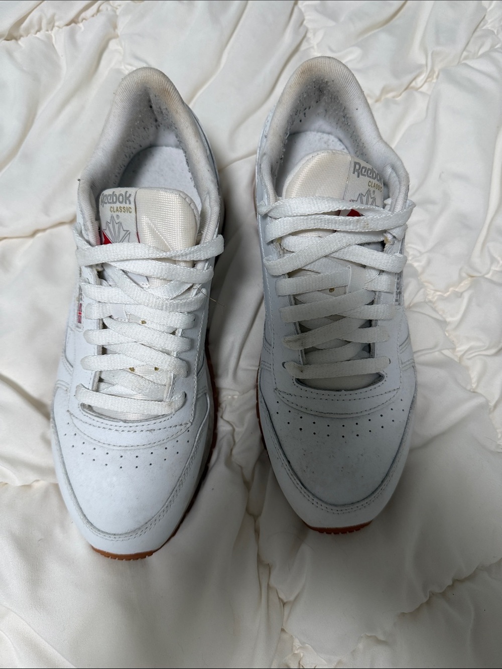 Reebok White Classic Leather Sneakers with Red Accent